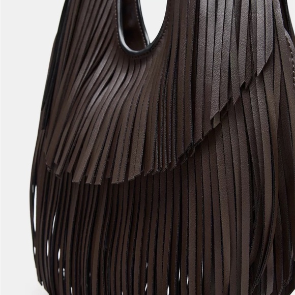 Zara Brown Fringe Shoulder Bag - Picture 6 of 7